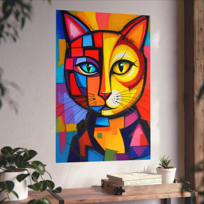 Cubist Cat Portrait - Vibrant Abstract Expression