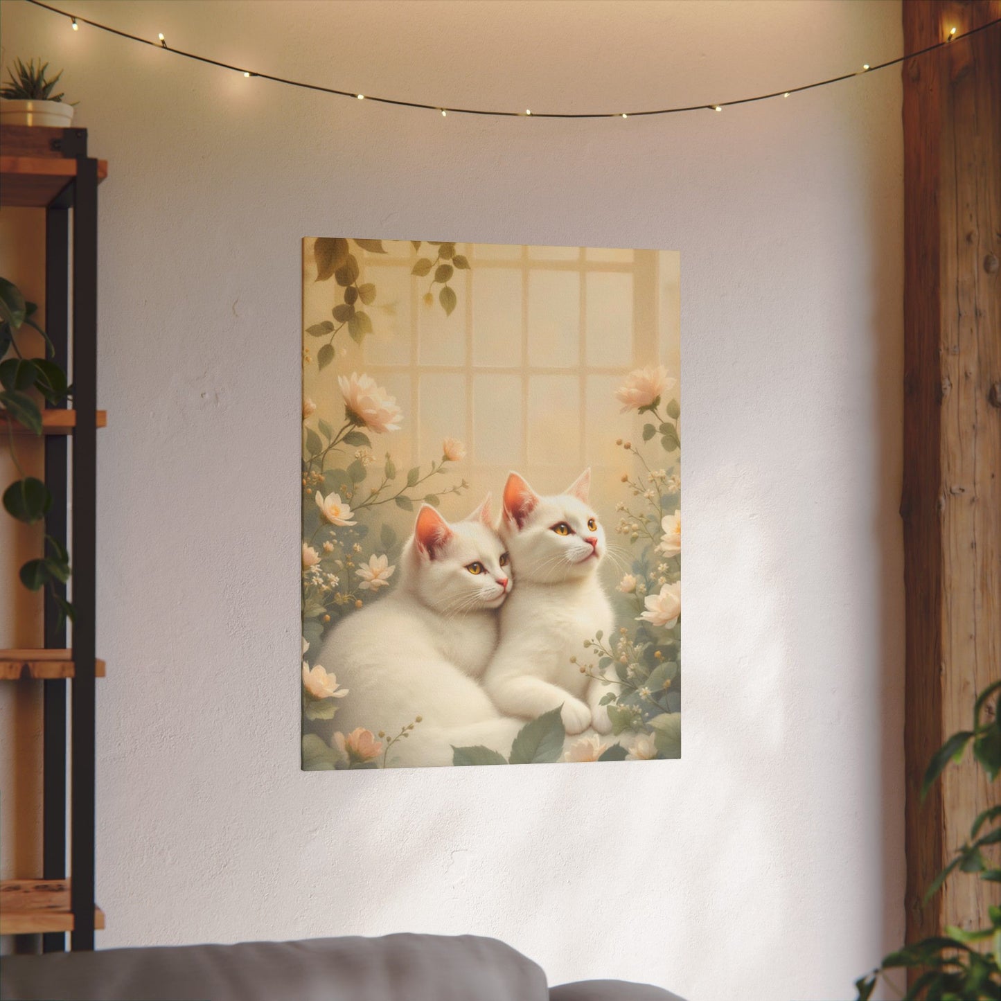 White Chocolate Kitties: Serene Winter Floral Art Giclée Print