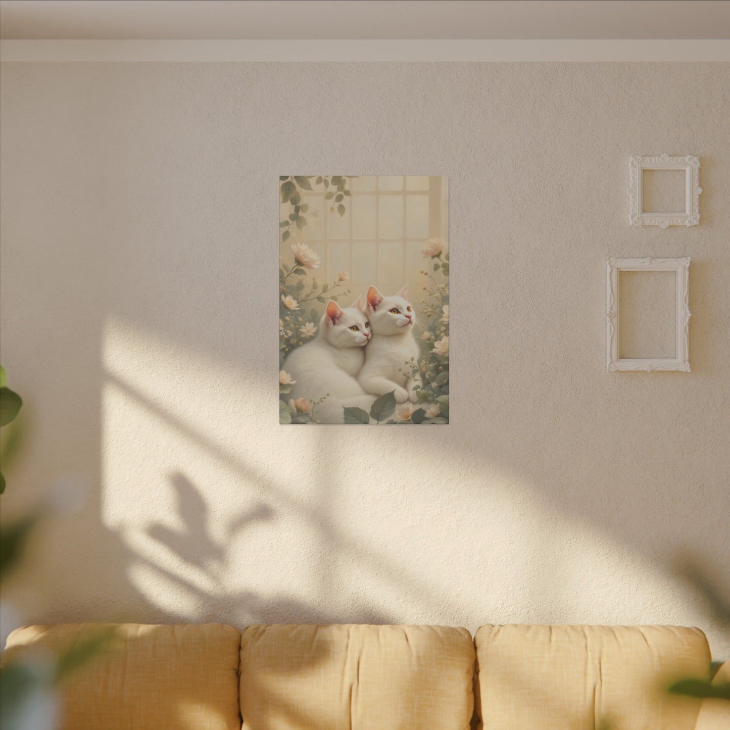 White Chocolate Kitties: Serene Winter Floral Art Giclée Print