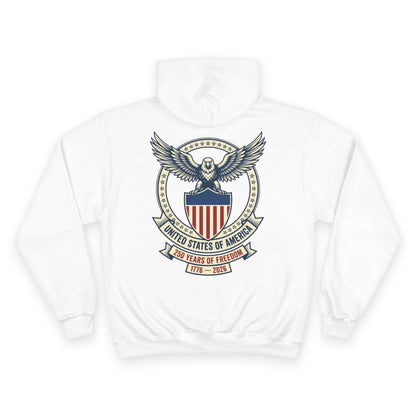USA 250 Years Hoodie (1776–2026) – Commemorative Patriotic Back Crest Hoodie