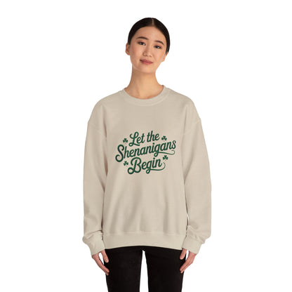 Gildan 18000 Unisex Heavy Blend™ Crewneck Sweatshirt - Let the Shenanigans Begin St. Patrick’s Day Design