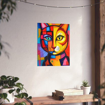 Cubist Cat Portrait - Vibrant Abstract Expression