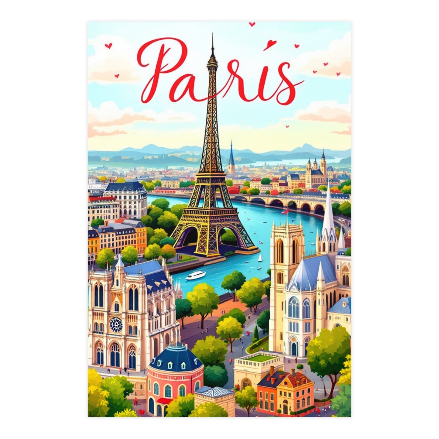 🇫🇷 Paris Poster | Eiffel Tower & Notre-Dame Cityscape