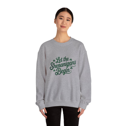 Gildan 18000 Unisex Heavy Blend™ Crewneck Sweatshirt - Let the Shenanigans Begin St. Patrick’s Day Design