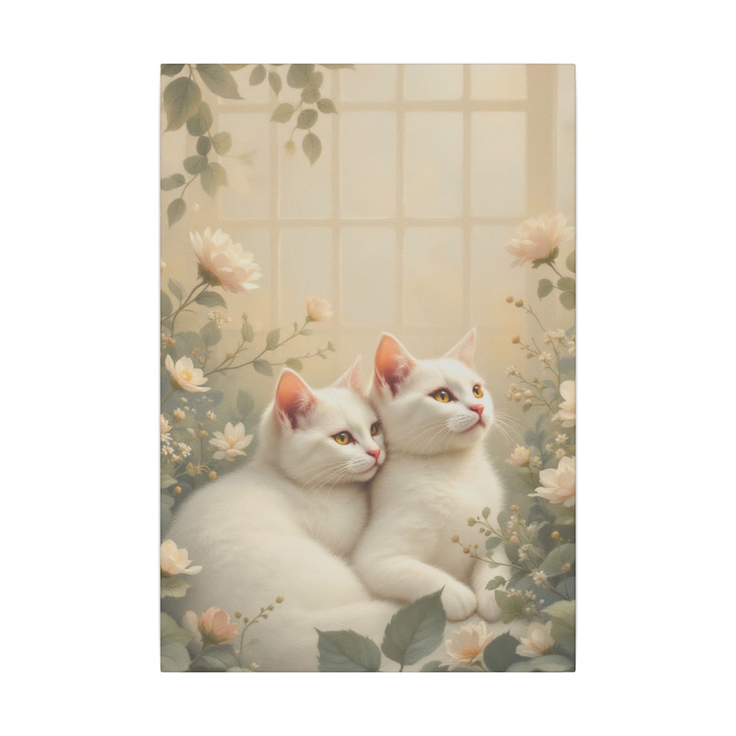 White Chocolate Kitties: Serene Winter Floral Art Giclée Print