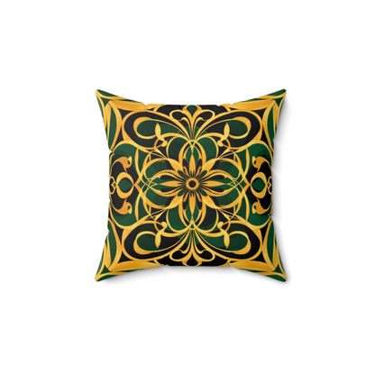 Regal Elegance – Gold & Green Luxe Throw Pillow
