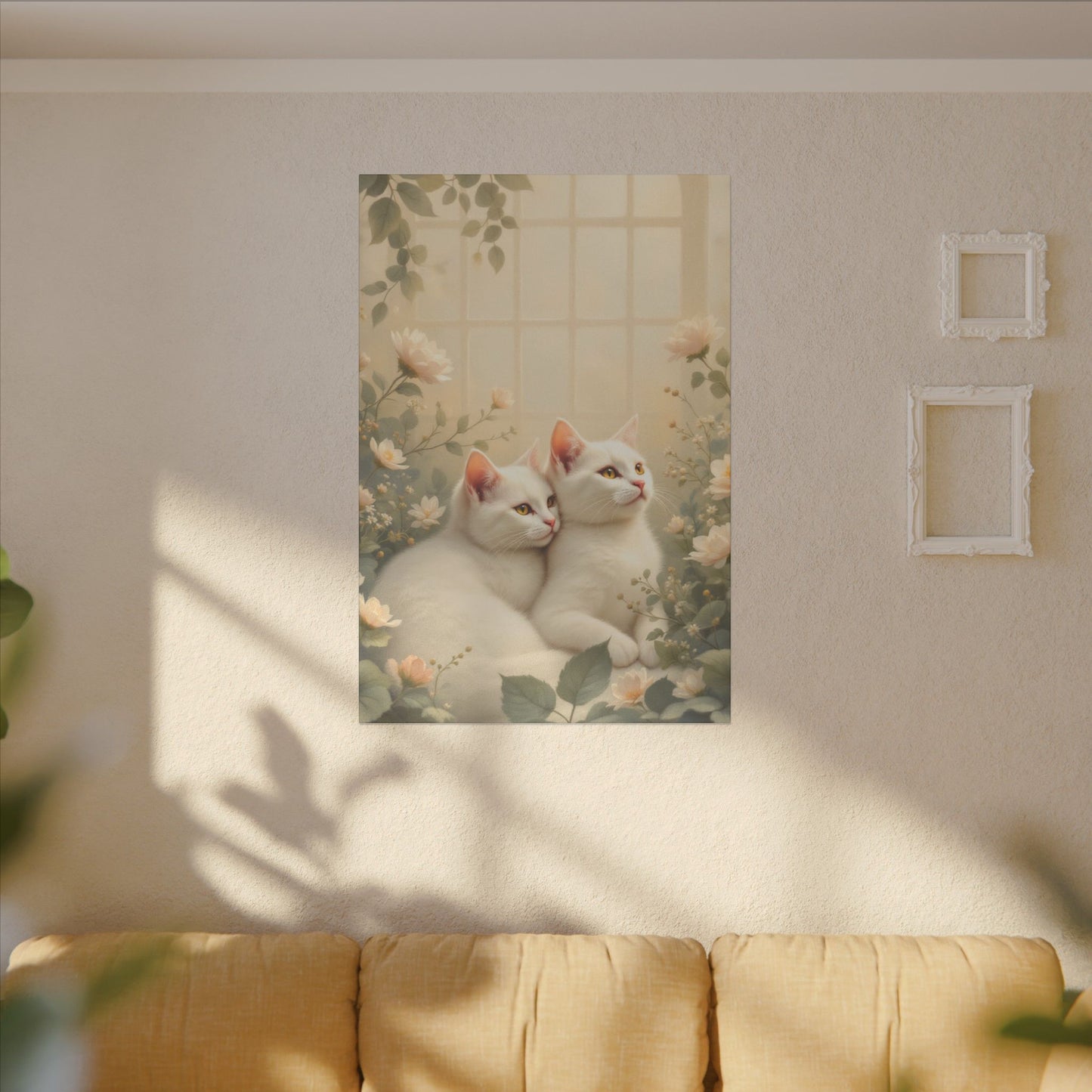 White Chocolate Kitties: Serene Winter Floral Art Giclée Print