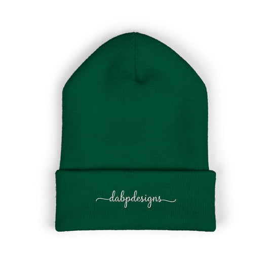 Embroidered Cuffed Beanie – dabpdesigns Minimal White Stitch Logo