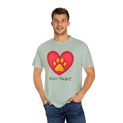 Comfort Colors 1717 Unisex Garment-Dyed T-shirt - "You’re Pawfect!" Adorable Heart and Paw Valentine's Day Design [Color Set 1]