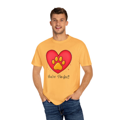 Comfort Colors 1717 Unisex Garment-Dyed T-shirt - "You’re Pawfect!" Adorable Heart and Paw Valentine's Day Design [Color Set 1]