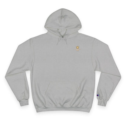 Gray hoodie with a small logo on the chest against a white background