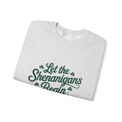 Gildan 18000 Unisex Heavy Blend™ Crewneck Sweatshirt - Let the Shenanigans Begin St. Patrick’s Day Design