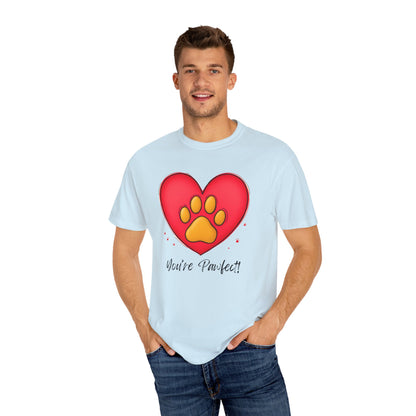 Comfort Colors 1717 Unisex Garment-Dyed T-shirt - "You’re Pawfect!" Adorable Heart and Paw Valentine's Day Design [Color Set 1]