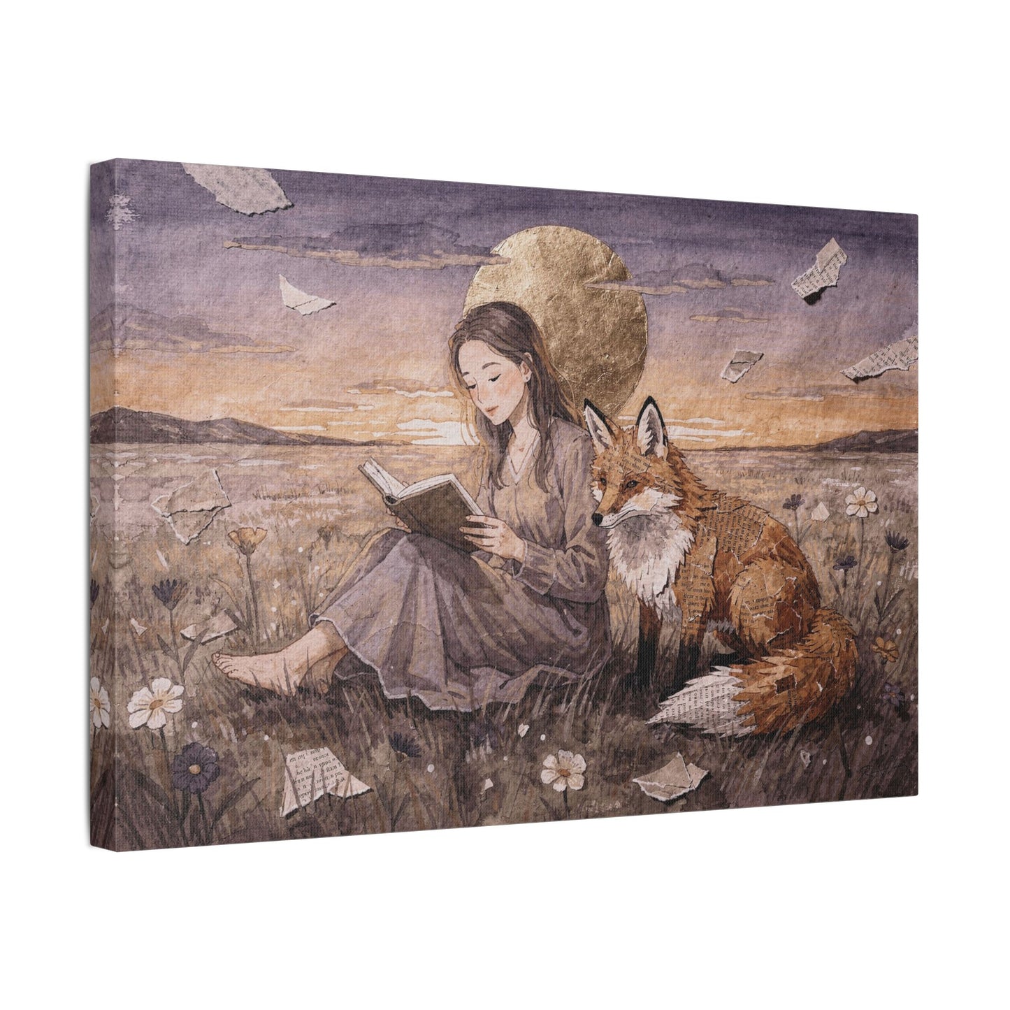 Meadow at Dusk – A Quiet Reading | Storybook Canvas Art