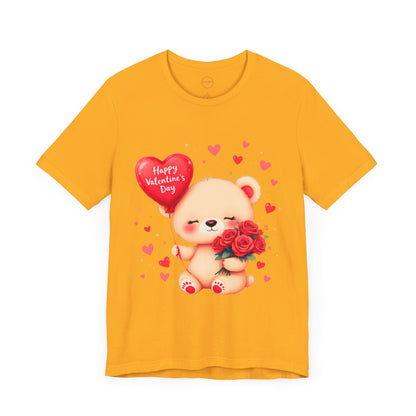 Bella+Canvas · 3001 Unisex Jersey Short Sleeve Tee - Valentine’s Day Bear, Balloon & Roses Design