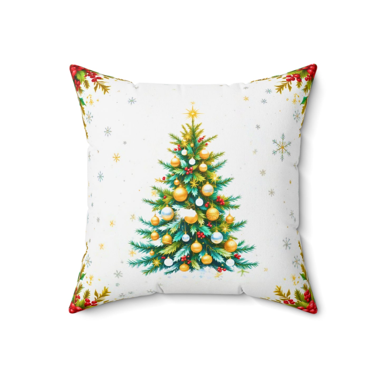 Elegant Christmas Tree Pillow – Festive Gold and Green