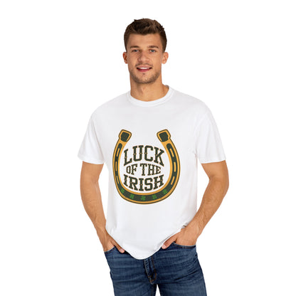 Comfort Colors 1717 Unisex Garment-Dyed T-shirt - Luck of the Irish St. Patrick’s Day Tee – Horseshoe & Shamrock Design