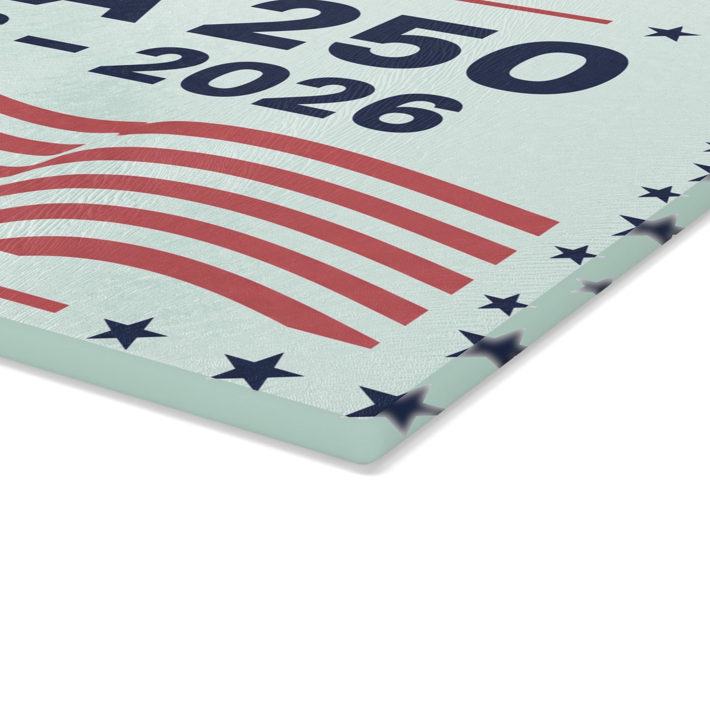Corner of a document with American flag design and text '250-2026' on a light blue background.