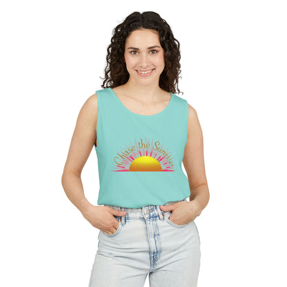 Comfort Colors® 9360 Women's Garment-Dyed Tank Top - Chase the Sunrise Aesthetic Design
