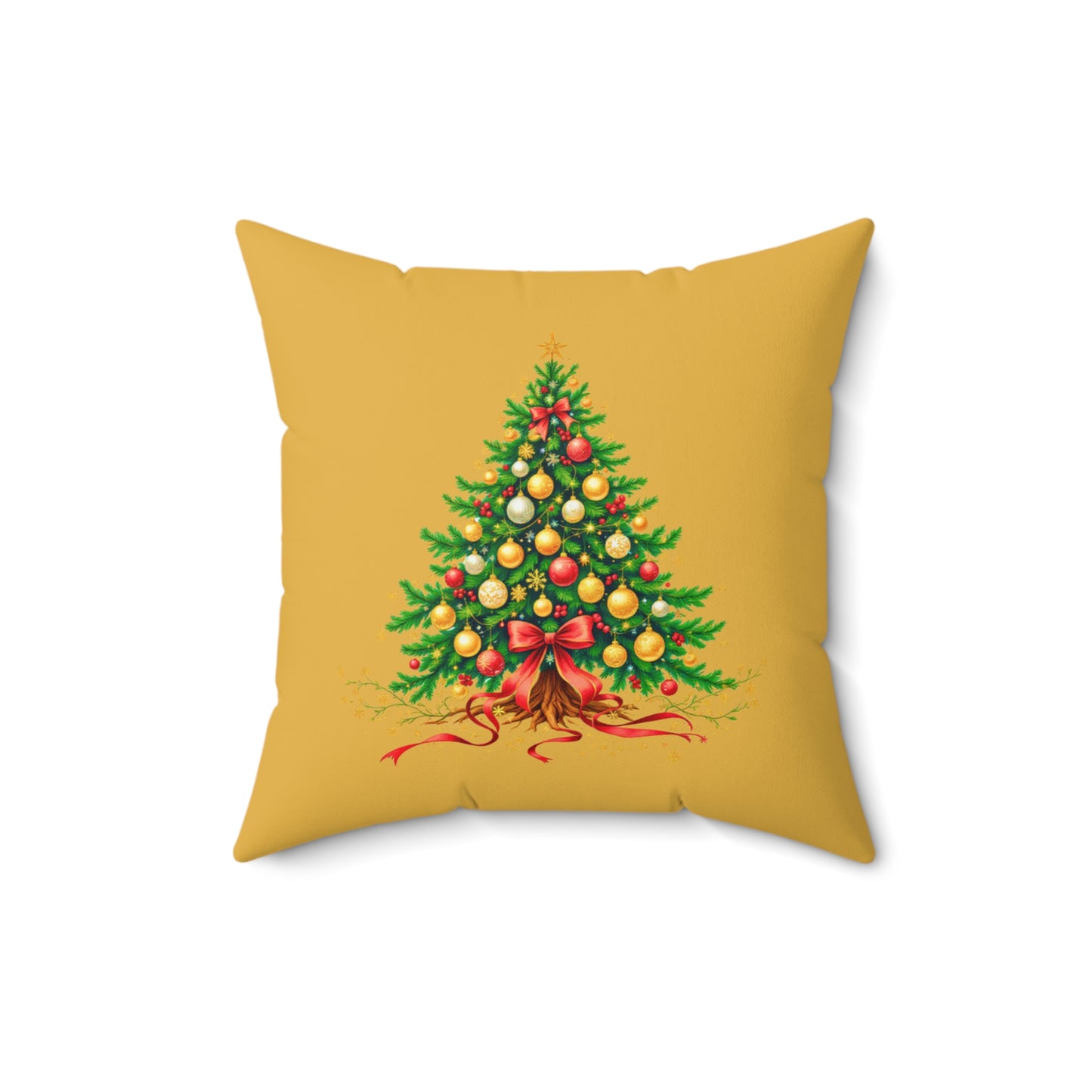 Elegant Christmas Tree Pillow – Festive Red and Gold Holiday Décor