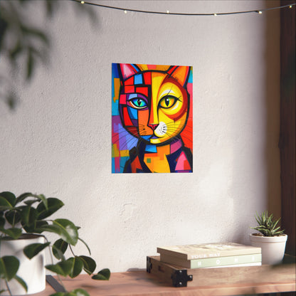 Cubist Cat Portrait - Vibrant Abstract Expression