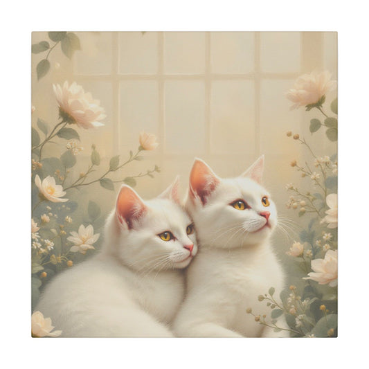 White Chocolate Kitties: Serene Winter Floral Art Giclée Print