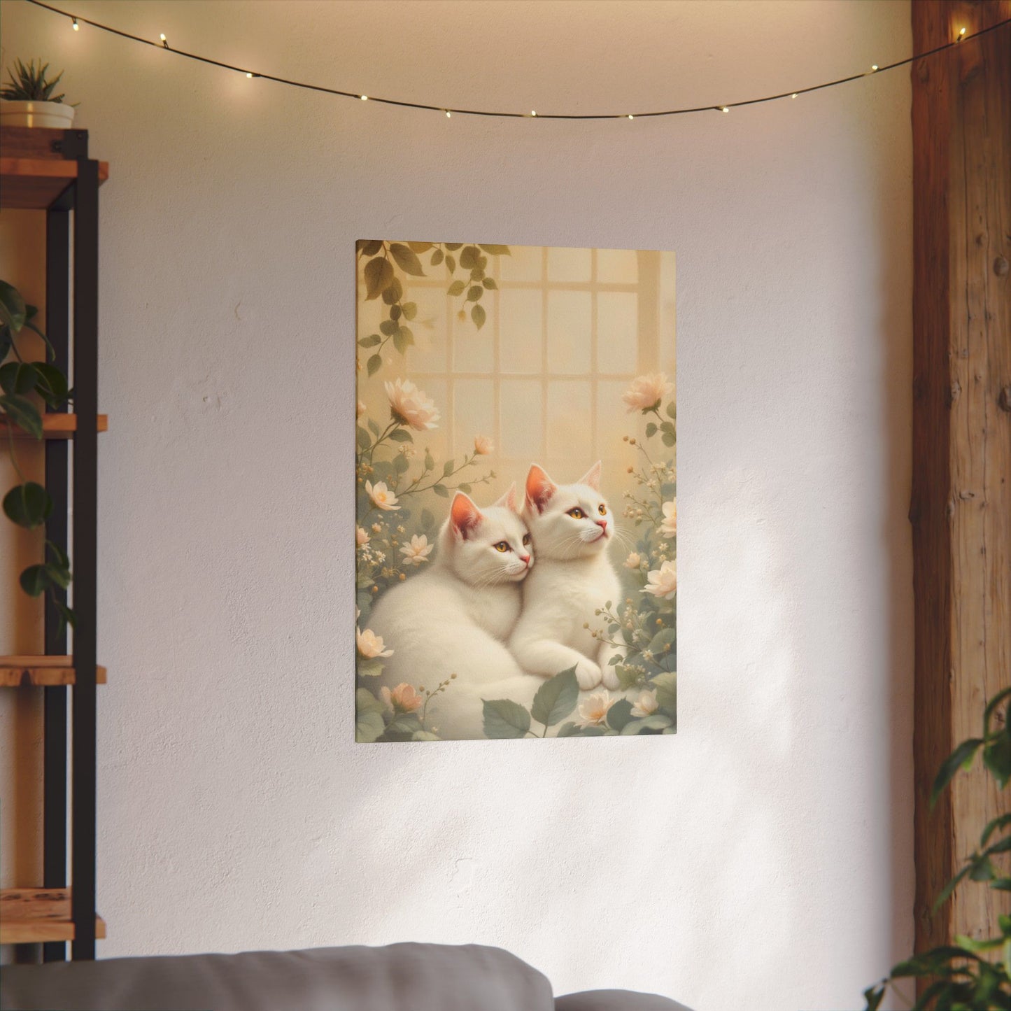 White Chocolate Kitties: Serene Winter Floral Art Giclée Print