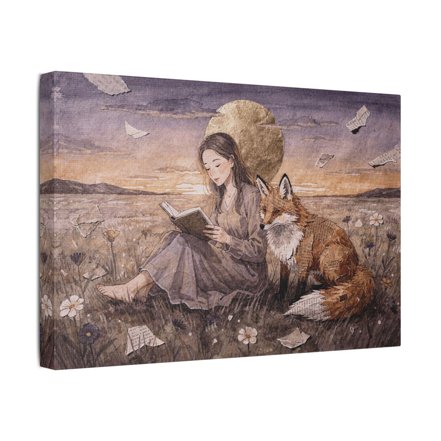 Meadow at Dusk – A Quiet Reading | Storybook Canvas Art