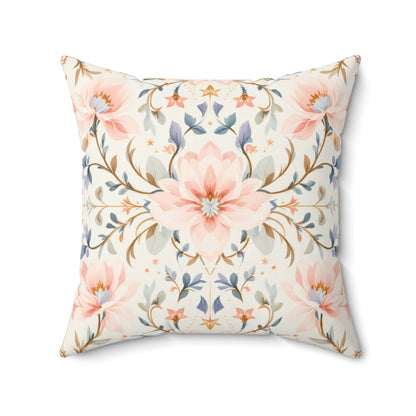 Blush Blossom Harmony – Elegant Floral Art Deco Design Throw Pillow