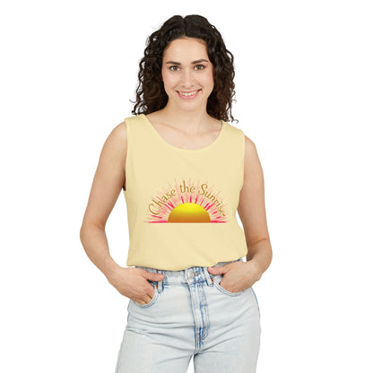 Comfort Colors® 9360 Women's Garment-Dyed Tank Top - Chase the Sunrise Aesthetic Design