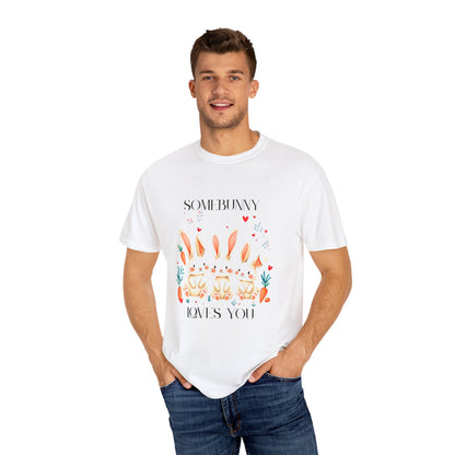 Comfort Colors 1717 Unisex Garment-Dyed T-shirt - “Somebunny Loves You” Trio Bunny Easter Tee