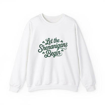 Gildan 18000 Unisex Heavy Blend™ Crewneck Sweatshirt - Let the Shenanigans Begin St. Patrick’s Day Design