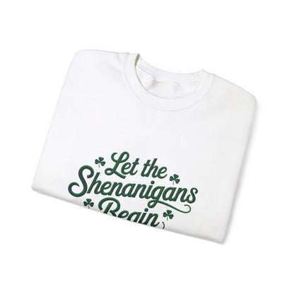 Gildan 18000 Unisex Heavy Blend™ Crewneck Sweatshirt - Let the Shenanigans Begin St. Patrick’s Day Design