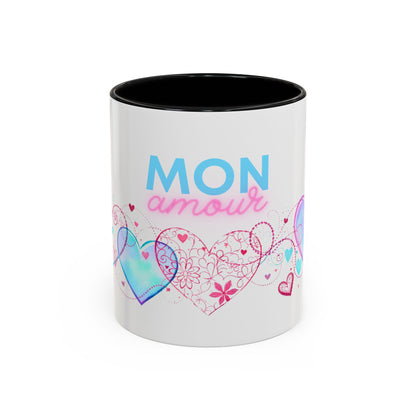 Mon amour/Pour toujours Valentine's Day Mug Set– Romantic French Gift for Couples [1 of 2] (11oz, 15oz)