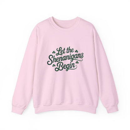 Gildan 18000 Unisex Heavy Blend™ Crewneck Sweatshirt - Let the Shenanigans Begin St. Patrick’s Day Design