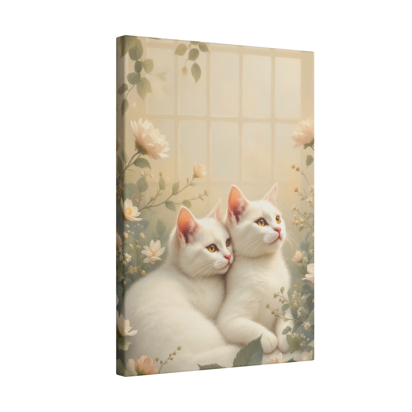 White Chocolate Kitties: Serene Winter Floral Art Giclée Print