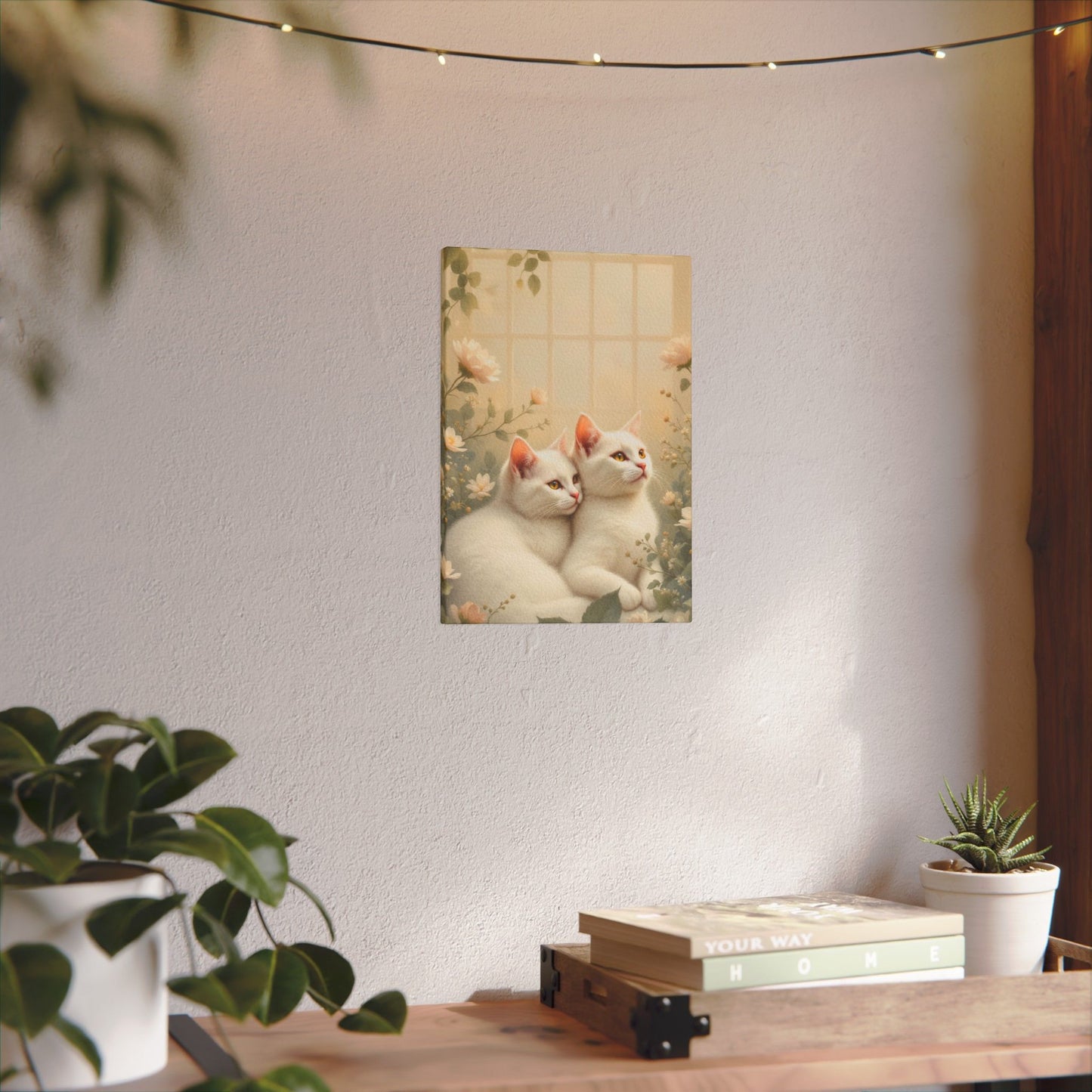 White Chocolate Kitties: Serene Winter Floral Art Giclée Print