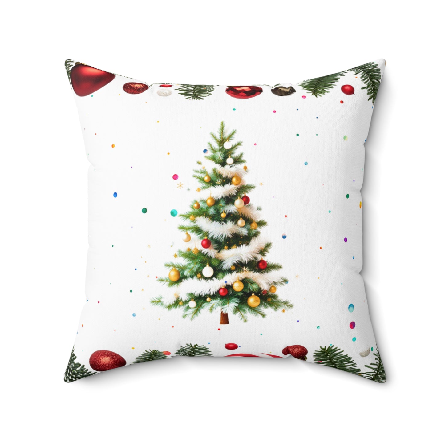 Elegant Christmas Tree Pillow - Candy Cane Border