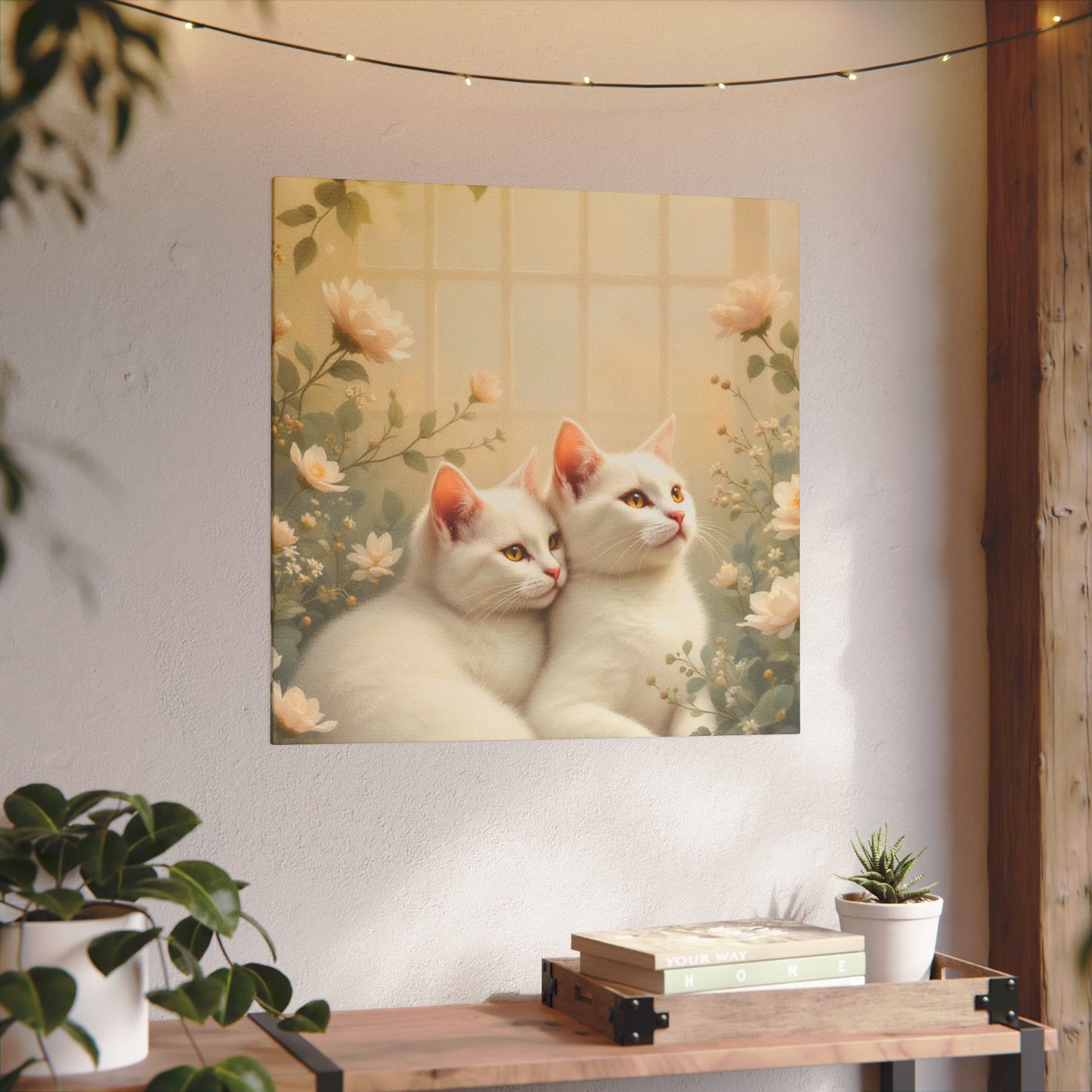 White Chocolate Kitties: Serene Winter Floral Art Giclée Print