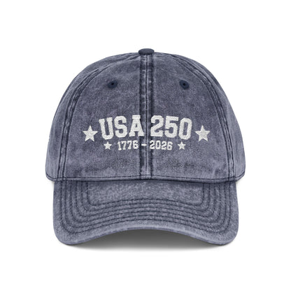 Blue denim cap with text 'Ask me about my no Rush e' on a white background