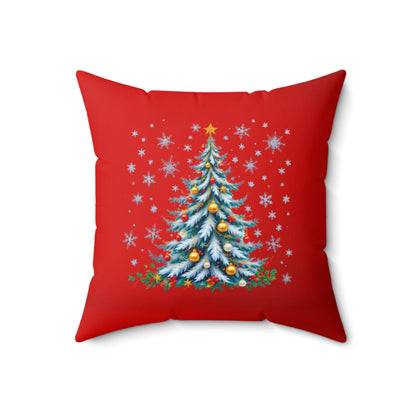 Elegant Christmas Tree Pillow – Snow-Kissed in Blue and Gold