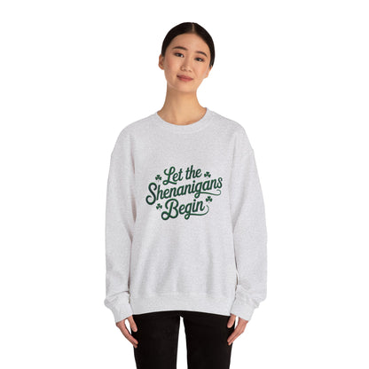 Gildan 18000 Unisex Heavy Blend™ Crewneck Sweatshirt - Let the Shenanigans Begin St. Patrick’s Day Design
