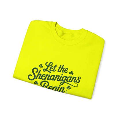 Gildan 18000 Unisex Heavy Blend™ Crewneck Sweatshirt - Let the Shenanigans Begin St. Patrick’s Day Design