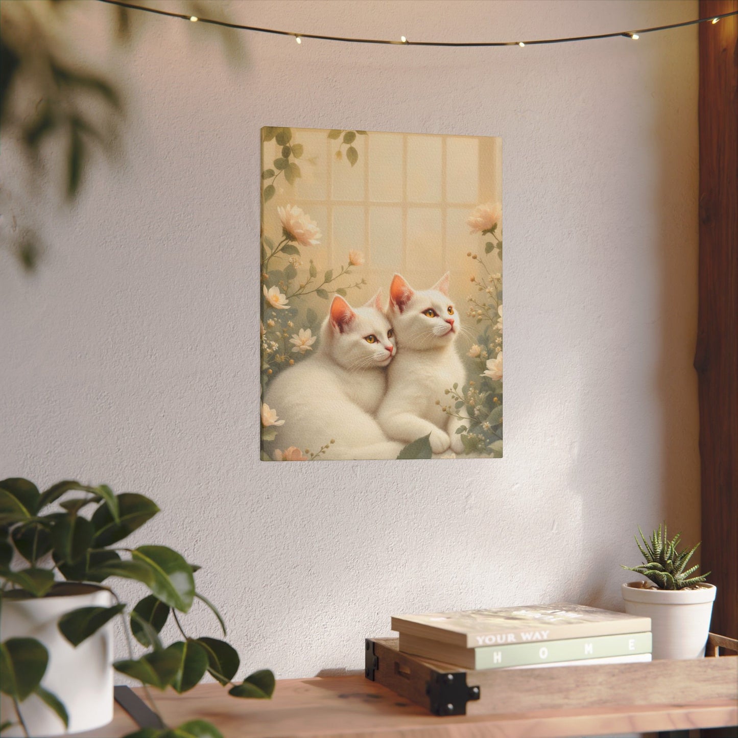 White Chocolate Kitties: Serene Winter Floral Art Giclée Print