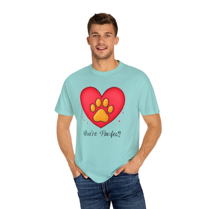 Comfort Colors 1717 Unisex Garment-Dyed T-shirt - "You’re Pawfect!" Adorable Heart and Paw Valentine's Day Design [Color Set 1]