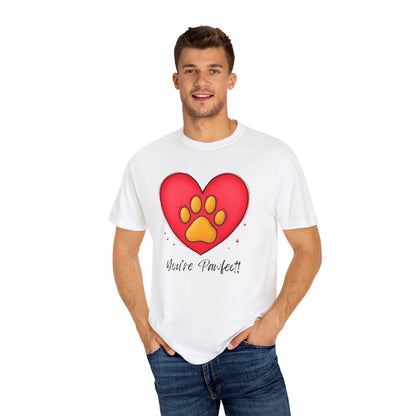 Comfort Colors 1717 Unisex Garment-Dyed T-shirt - "You’re Pawfect!" Adorable Heart and Paw Valentine's Day Design [Color Set 1]