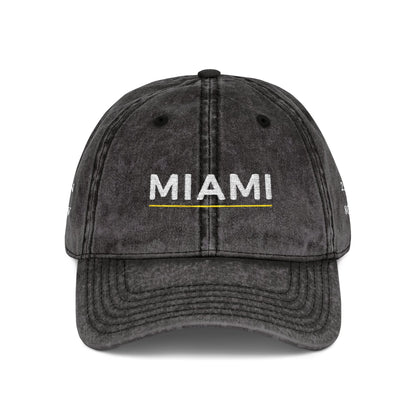 Black cap with 'Miami' embroidered on a white background