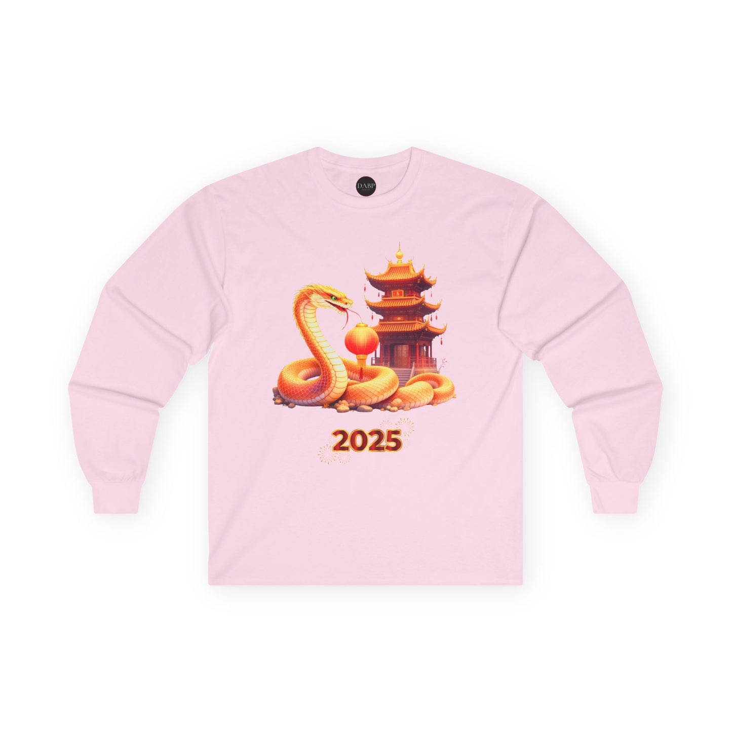 Gildan 2400 Unisex Long-sleeve Tee - 2025 Year of the Snake Chinese New Year - Golden Snake with Pagoda and Lantern (v1)