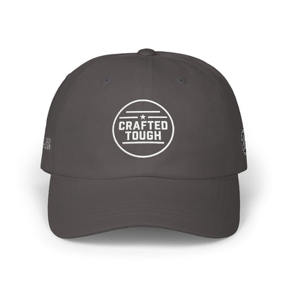 Dark gray cap with a symbol on a white background