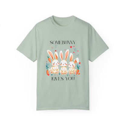 Comfort Colors 1717 Unisex Garment-Dyed T-shirt - “Somebunny Loves You” Trio Bunny Easter Tee